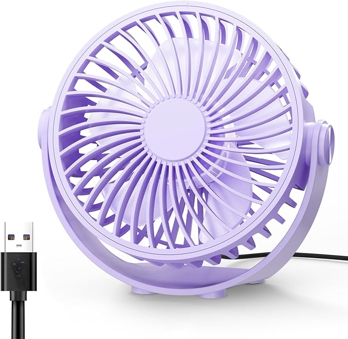 USB Desk Fan, 5 Inch Mini Portable, 3 Speeds Strong Airflow Personal Desktop by Edvision