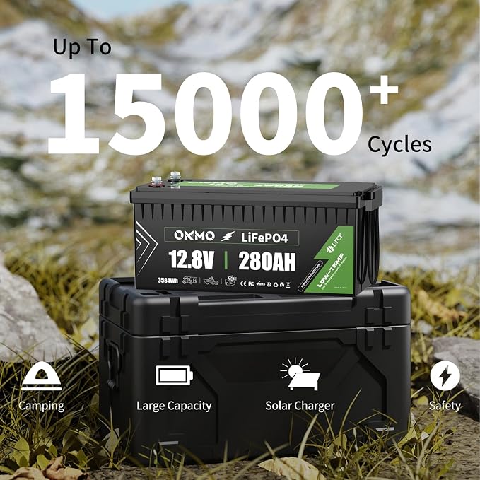 OKMO 12V 280Ah LiFePO4 Lithium Battery Built-in 150A BMS Low-Temp Protection - Image 2