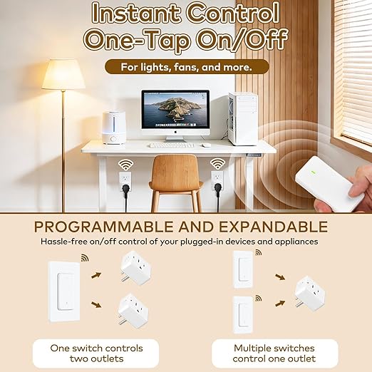 NineLeaf Wireless Remote Control Outlet Plug Kit, 3 Square Plug-in Light Outlets - Image 4