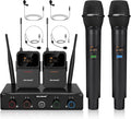 4-Channel Wireless Microphone System, UHF Cordless Mic Set w/ 4x10 Frequencies by MELONARE
