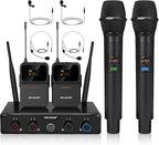 4-Channel Wireless Microphone System, UHF Cordless Mic Set w/ 4x10 Frequencies by MELONARE