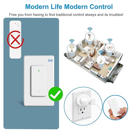 Remote Switch Outlet, Wireless On/Off Light Switches Wall Mounted, TUV List - Image 3
