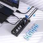 Powered USB Hub 3.0, VEMONT 7 Ports Multi USB hubs and 1 USB Smart Charging Port - Image 2