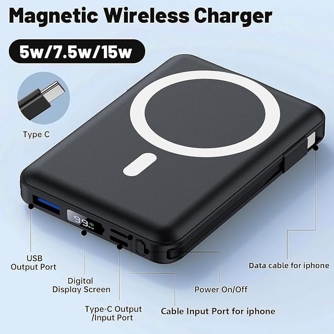 Azmuth for Magsafe Battery Pack, 10000mAh Magnetic Power Bank 22.5W PD Fast - Image 2
