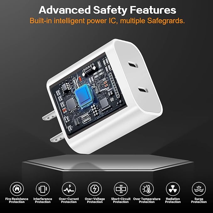 Fast iPhone Charger, Dual Port USB C iPhone Charger Fast Charging Block - Image 4