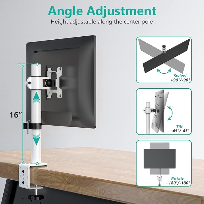 WALI Single Monitor Mount for 1 Computer Screen up to 32 inch, Fully Adjustable - Image 3