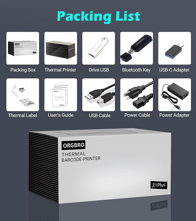 ORGBRO Bluetooth Thermal Shipping Label Printer, Z1-Plus Wireless 4X6 Shipping - Image 8