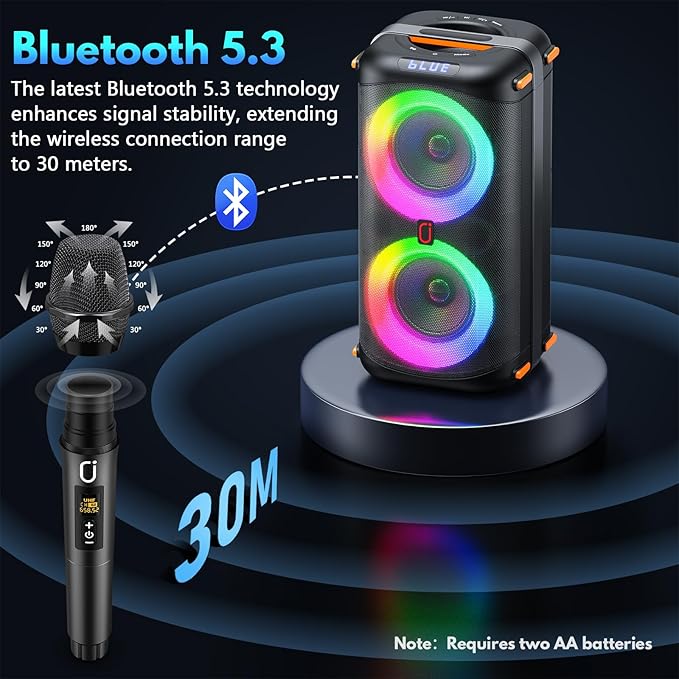 Karaoke Machine with 2 Wireless Microphones, Portable Bluetooth 5.3 Karaoke - Image 4