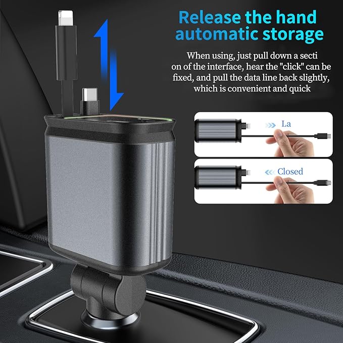 Upgraded Starlight Retractable Car Charger Adapter, 4 in 1 Fast Charging Car - Image 5