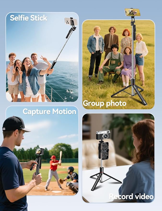 Takerers 67" Cell Phone Tripod Stand & Selfie Stick - Image 3