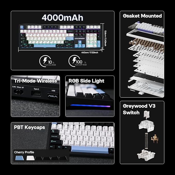 EPOMAKER Aula F108 Wireless Gaming Keyboard, Full Size Mechanical Keyboard - Image 2