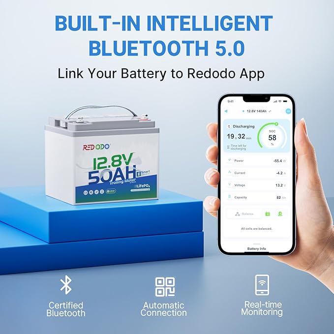 Redodo Smart Bluetooth 12V 50Ah LiFePO4 Lithium Battery - Image 2