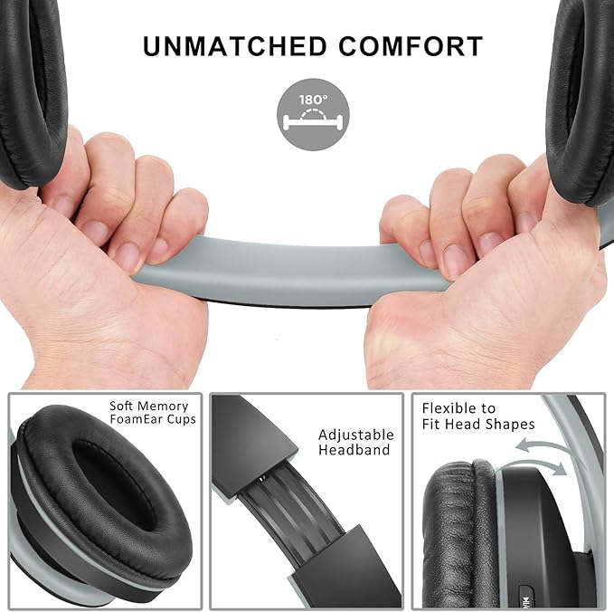 ZIHNIC Bluetooth Headphones Over-Ear, Foldable Wireless and Wired Stereo - Image 2