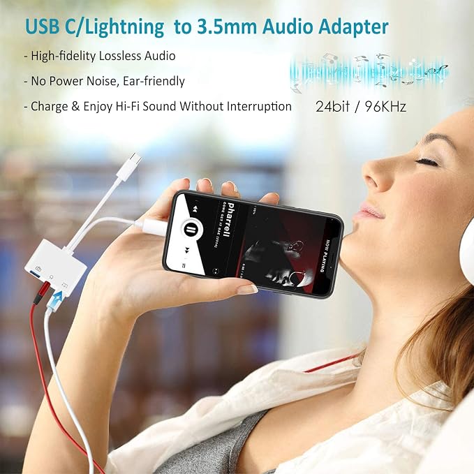 USB-C & Lightning to 3.5mm Headphone Adapter, 3-in-1 USB OTG Camera Adapter & - Image 4