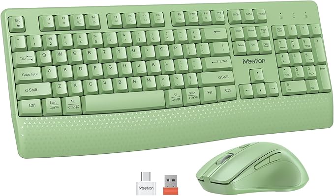 MEETION Green Wireless Keyboard and Mouse, Full-Sized Cordless Keyboard by MEETION