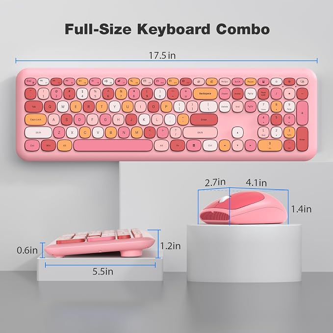 KNOWSQT Wireless Keyboard and Mouse Combo, Pale Pink Full-Sized 2.4G Silent - Image 8