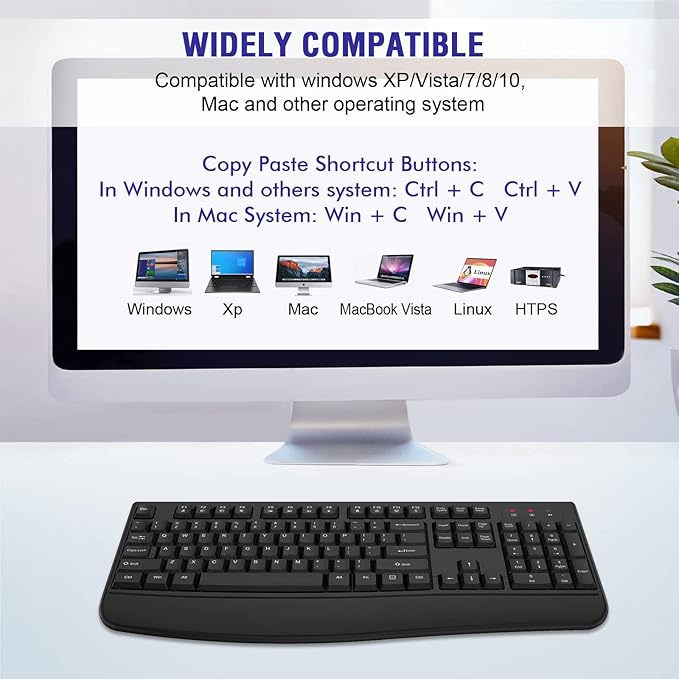 Wireless Keyboard, 2.4G Full-Sized Ergonomic Wireless Computer Keyboard - Image 7