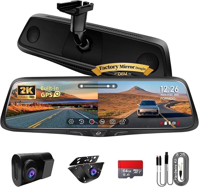 PORMIDO OEM 2K Rear View Mirror Camera, Smart Full Touchscreen Rearview WDR by PORMIDO