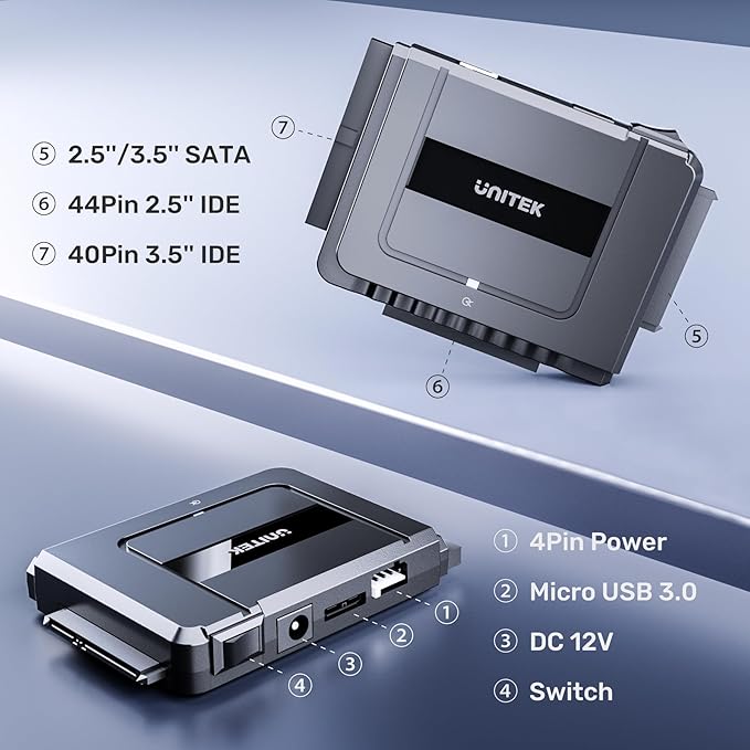 Unitek USB C to SATA 6Gbps IDE Adapter External Hard Drive Converter Kit - Image 3