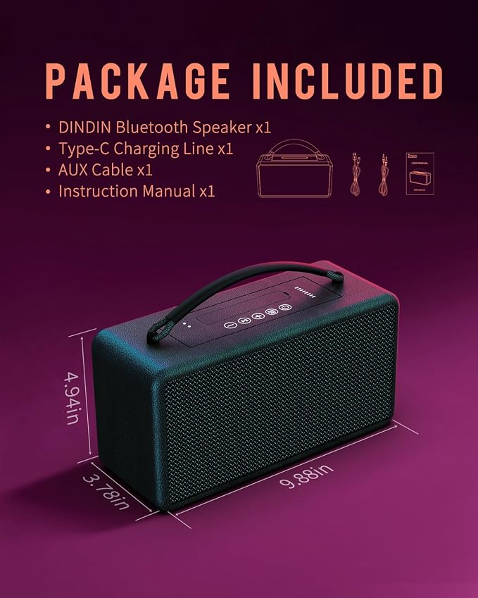DINDIN Portable Bluetooth Speaker: 80W, 20H Playtime, Loud Wireless Wood - Image 8