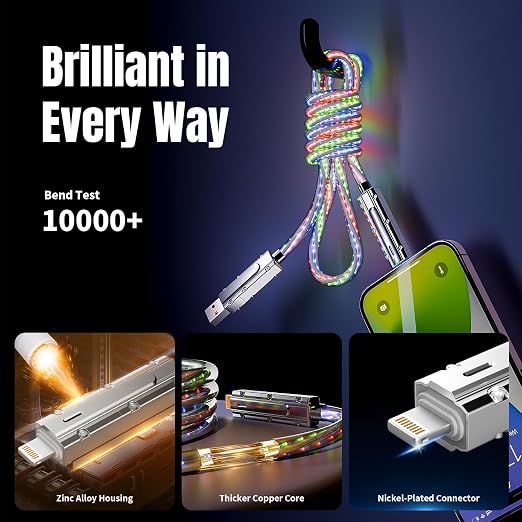 4 in 1 Charging Cable Fast Charging 66W, USB C Cable 3.3 FT Chubby USB A/C to - Image 5