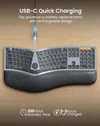 Backlit Bluetooth Ergonomic Keyboard, ProtoArc EK01 Plus Full Size Wireless - Image 5