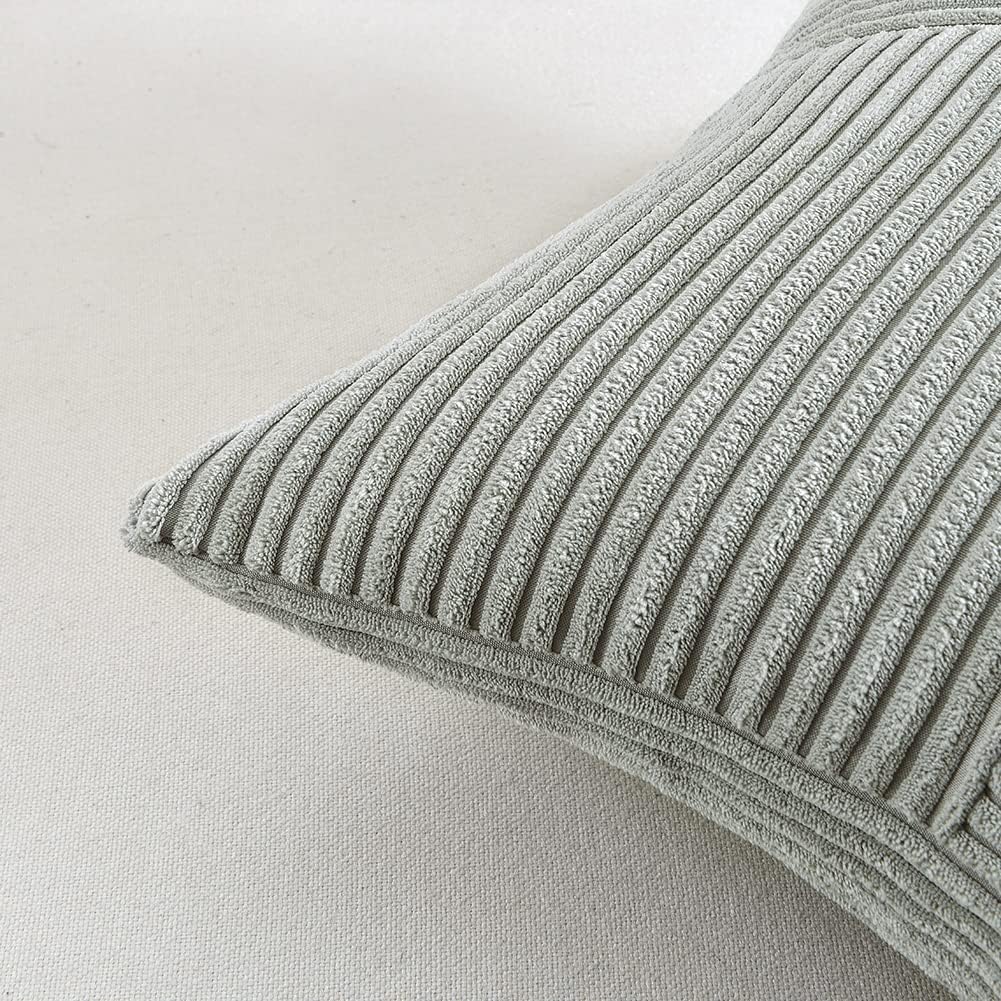 Fancy Homi 2 Packs Grey Decorative Throw Pillow Covers 22x22 Inch for Living Room Couch Bed Sofa, Rustic Farmhouse Boho Home Decor, Soft Corss Corduroy Patchwork Accent Square Cushion Case 55x55 cm