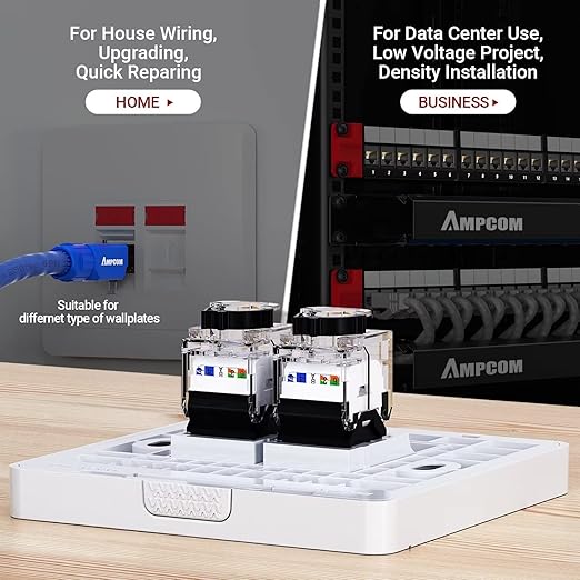 AMPCOM CAT6A UTP RJ45 Keystone Jack 50u Gold Plating Reusable Ethernet Wall Jack - Image 5