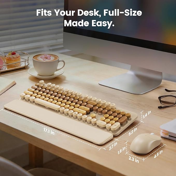 Wireless Keyboard and Mouse Combo, Magnetic Soft-Touch Wrist Rest, Round Keycaps - Image 9