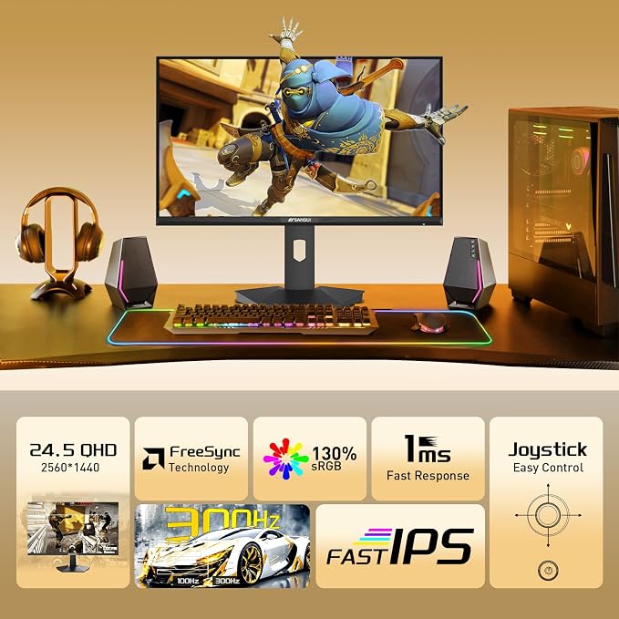 SANSUI 24.5 Inch Gaming Monitor 300Hz, QHD 2560×1440 Computer Monitor, 1ms Fast - Image 6