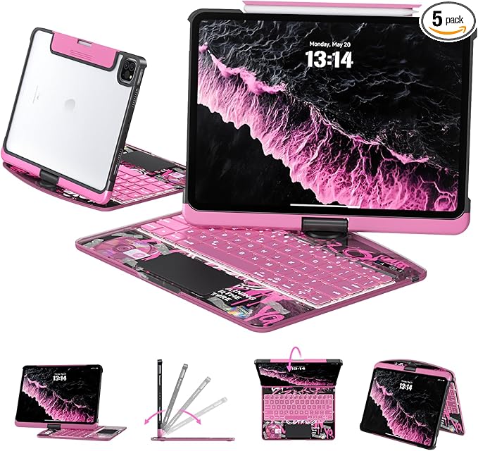Transparent Case with Keyboard for 2024 iPad Pro 13 inch, iPad Pro 13, 7-Color by Tiaota