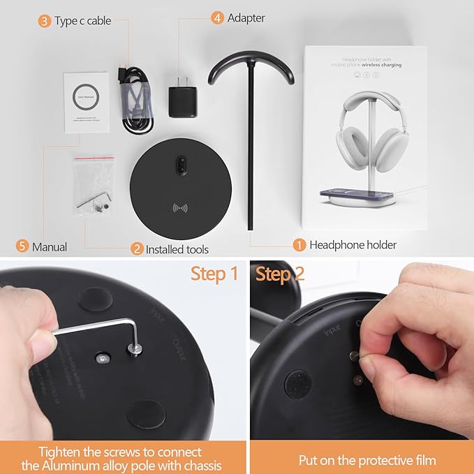 Headphone Stand with Wireless Charger, Gaming Headset Holder Hanger Rack 2 IN 1 - Image 8