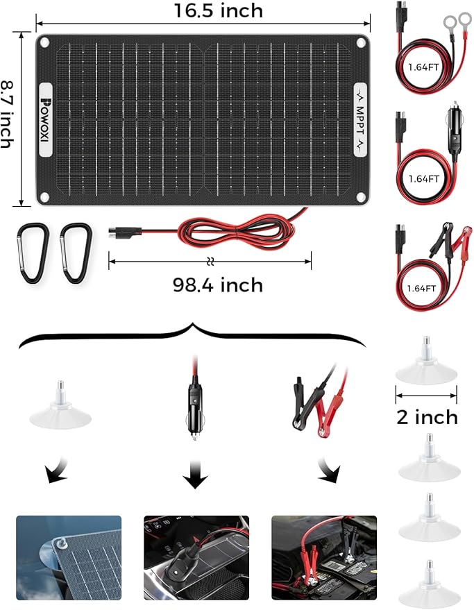 POWOXI 15W Solar Battery Charger: 12V Solar Car Battery Trickle Maintainer - Image 7