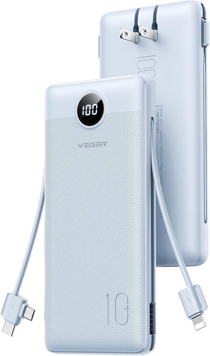 VEGER Travel Essential AC Wall Plug Portable Charger, 10000mah Slim Portable by VEGER