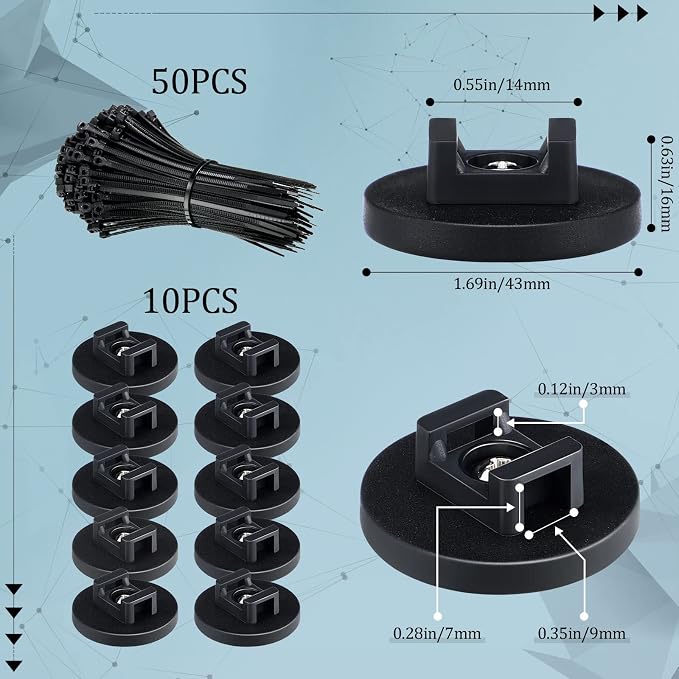 Yookeer 60 Pieces Magnetic Zip Tie Mount Multipurpose Cable Holder Magnets - Image 3