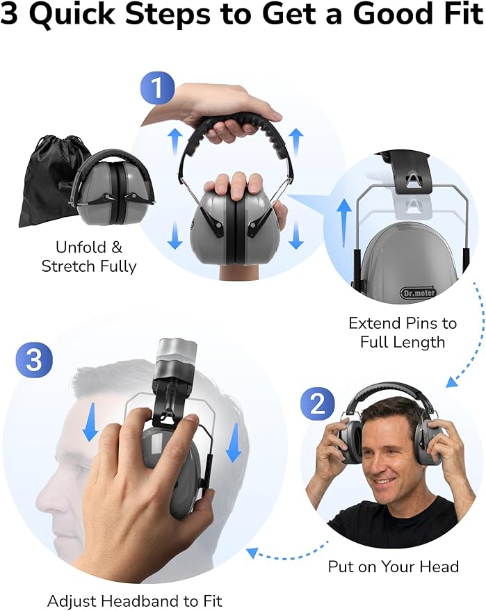 Dr.meter Hearing Protection Earmuffs, 31dB Noise Reduction Safety Ear Muffs - Image 8