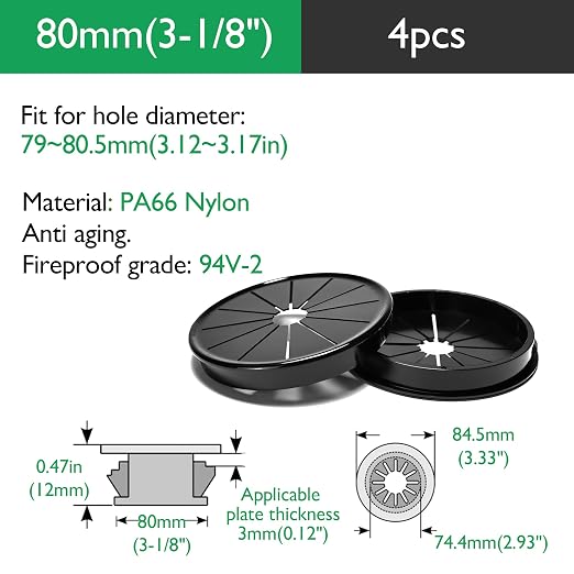 4PCS Cable Grommets, 3-1/8" Desk Hole Cover Petal Shaped Buckle Type Nylon Snap - Image 9
