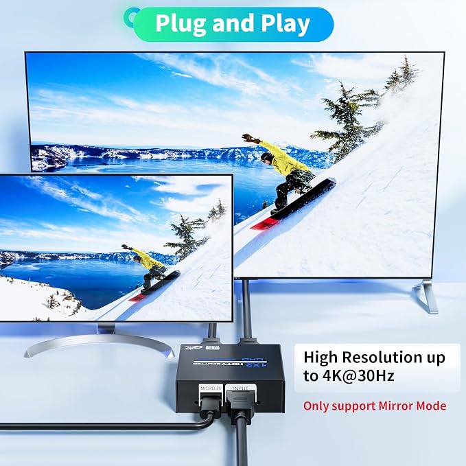 HDMI Splitter 1 in 2 Out 4K, 1x2 Powered HDMI Multi-Port Adapter - Image 5