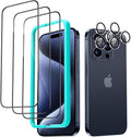 ESR 3+2 Pack for iPhone 15 Pro Screen Protector, 3 Black Edge Tempered-Glass by ESR