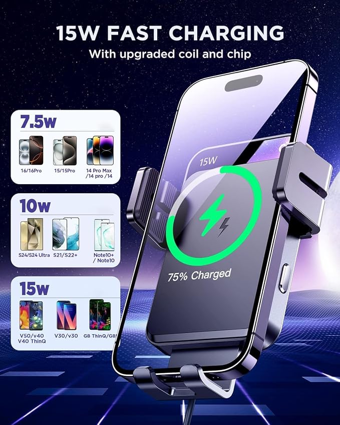 JOYROOM Wireless Car Charger, 15W Qi Fast Charging Car Charger Phone Holder - Image 4