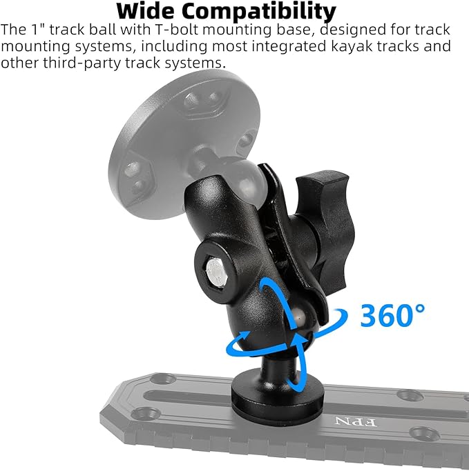 1" Track Ball with T-Bolt Attachment & Short Double Socket Arm, Aluminum Alloy - Image 4