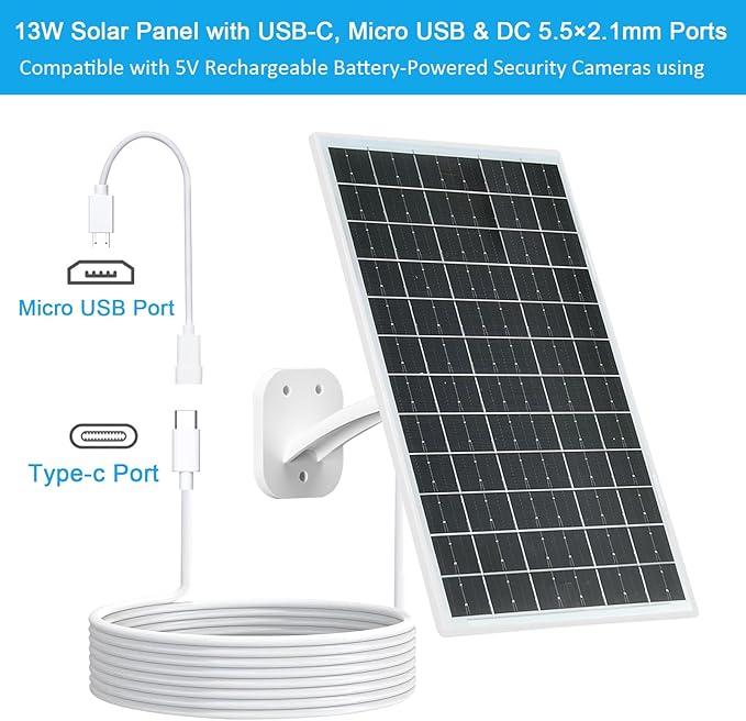 FUTUREZEN 13W Solar Panel for Security Cameras & Trail Cameras, Micro USB & - Image 7