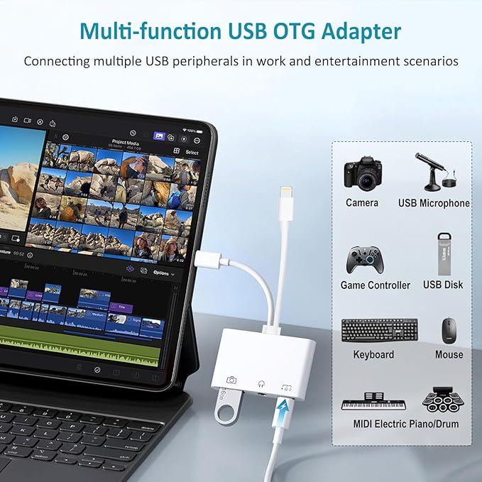USB-C & Lightning to 3.5mm Headphone Adapter, 3-in-1 USB OTG Camera Adapter & - Image 3