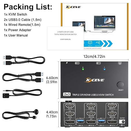 KVM Switch 3 Monitors 2 Computers 8K@60Hz/4K@144Hz, HDMI Displayport KVM - Image 8