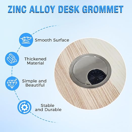 Desk Grommet 2-3/8", Desk Cord Hole Cover, Cable Grommet Metal Zinc Alloy - Image 2