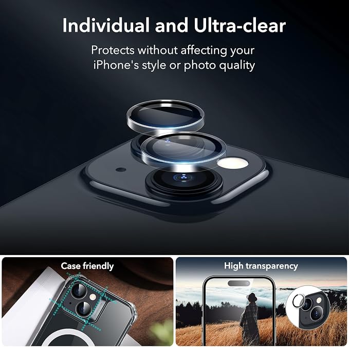 ESR 3+2 Pack for iPhone 15 Plus Screen Protector, 3 Black Edge Tempered-Glass - Image 5