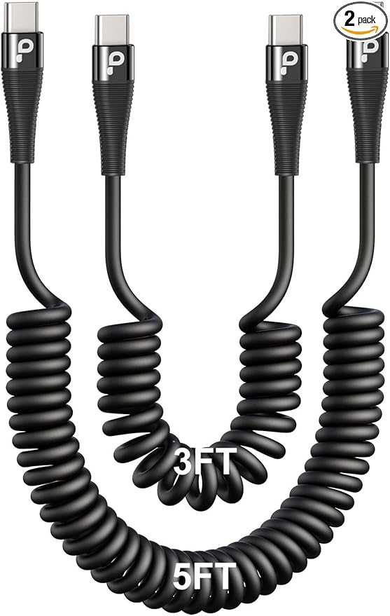 USB C to C Cable for Car 3FT&5FT, Coiled USB C Fast Charging Cable for iPhone by PRAKIE