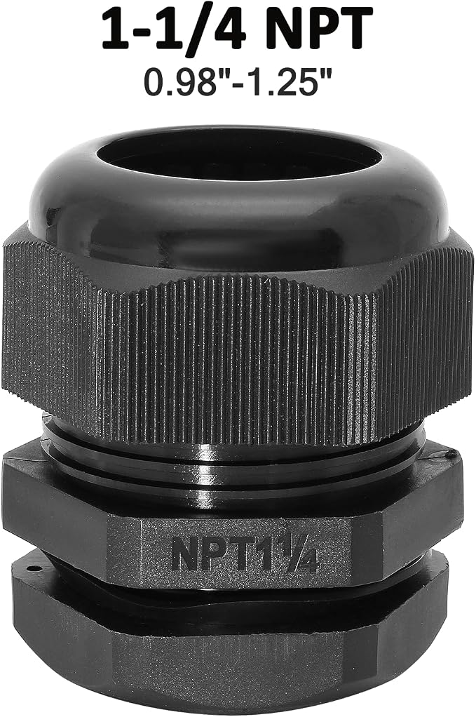 1-1/4" NPT Nylon Cable Glands, IP68 Waterproof Adjustable Cord Grip Cable - Image 2