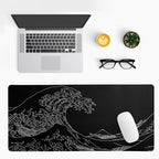 Japanese Sea Wave Large Mouse Pad Abstract Black Mouse Pad 31.5x11.8 Inch Black - Image 3