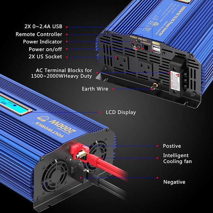 Power Inverter 2000w DC 12V to AC 120V ETL UL458 Compatible - Image 4